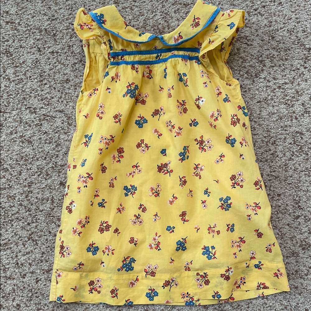 Baby Boden Yellow Dress with Floral Print and Blue Accents